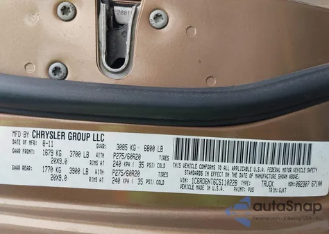 2012 Ram 1500 Laramie z USA, uszkodzony, nr VIN 1C6RD6NT6CS110228